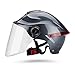 Galatée Casco de motocicleta con visera, adecuado para ciclomotores, scooters, cruceros, pase la prueba de colisión para cumplir con la seguridad vial(Gris, Lente transparente)