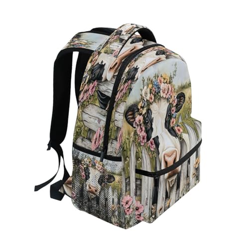 Cow Flower Watercolor Backpack for School Boys Girls Adults Kids Bookbag Laptop Bag 15L2