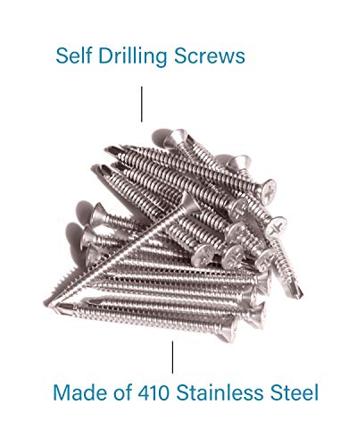 Image of IMScrews 50pcs #10 x 2 Stainless Flat Head Phillips Self Drilling Screws, 410 Stainless Steel Full Thread Sheet Metal Tek Wood to Metal Screws