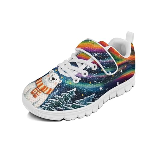 Boys Girls Shoes Kids Tennis Running Athletic School Sneakers for Little/Big Kid White Sole Polar Bear Rainbow Pattern