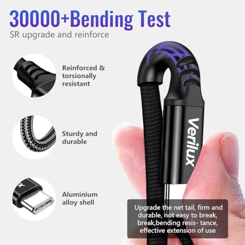 Image of Verilux PD 60W Type C to Type C Cable Fast Charging 5M /16.4FT, 480Mbps Data Cable C Type Fast Charging Nylon Braided C Type Charger Cable for iPhone 17 /17 Pro /17 Pro Max /16 /15, Galaxy S25 /S24 /S23