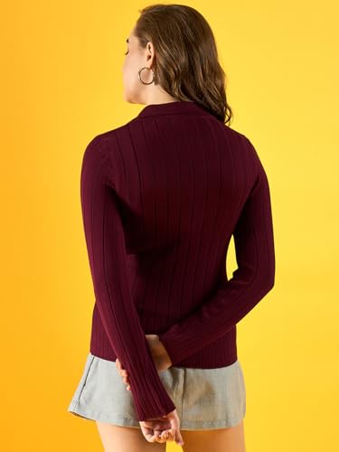 Image of 98 Degree Women Pure Cotton Collar Neck Sweater Has A Full Sleeve & Straight Hem-AW25AZG1154-BLACK