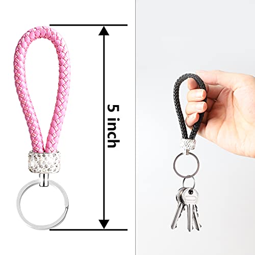 Loryvan 2 Pack Crystal Diamond Keychian For Women Hand Wrist Lanyard Key Chain Holder With Bling Rhinestones Key For Car Key Acorn Weave Key Chain Ring Grip Strap Compatible With All Cars-Silver #TOP2
