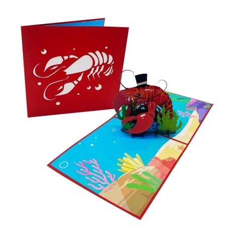 ETA 3D Pop Up Greeting Card – Lobster & Ocean Theme | Handmade Nautical Card for Birthday, Beach Lovers, Seafood Fans, and Special Occasions A31