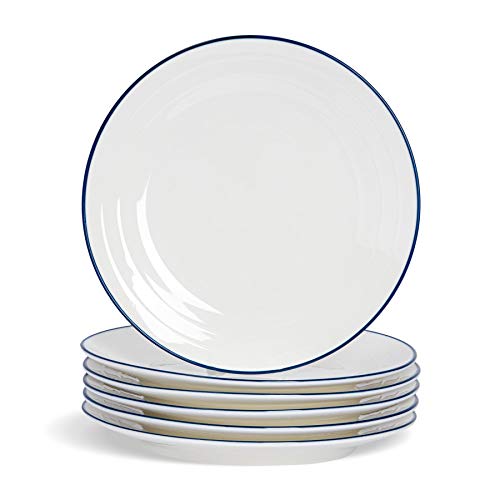 Nicola Spring Plato Llano - Estilo rústico - Blanco/Azul - 26 cm - Pack de 6