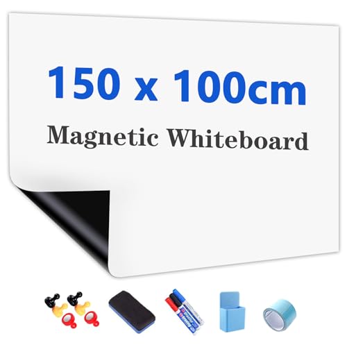 JOMUSAGA Whiteboard Folie, 150 x 100 cm, magnetisch selbstklebende Weißwandtafel Folie, Whiteboard â€¦ – Miniatur
