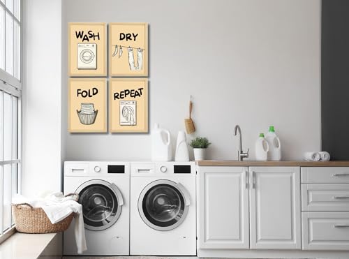 Image of Mira Mest Framed Bathroom Wall Decor | Funny Quotes & Cute Animal Art Prints | Quirky Toilet Signs & Guest Bath Decorations | Minimalist Black & White Washroom Signs | Ready to Hang Toilet Humor for Home & Powder Room (Laundary Set 4 Wooden)