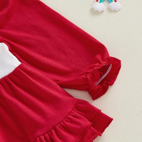 Ayalinggo Toddler Girl Valentine Day Outfit Be Mine Long Sleeves Ruffle Top Plaid Flare Pants Set Little Girls Spring Clothes (Red, 6-12 Months) - Thumbnail 4