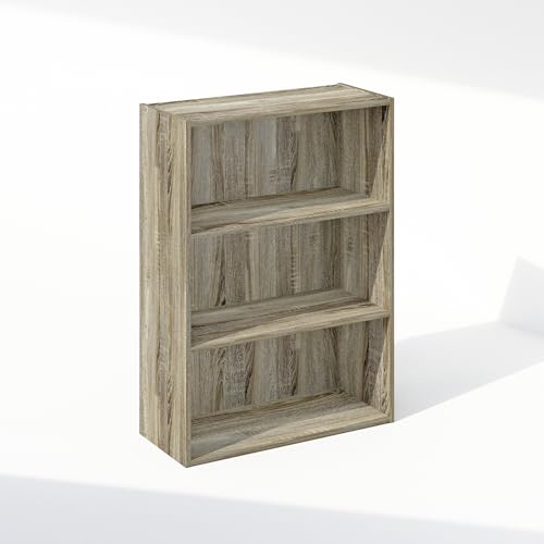 Image of Furinno Simple Book Shelf, 3-Tier Bookshelf, Storage Shelves Bookcase, 9.7 x 23.7 x 31.5, for Living Room, Bedroom, Home Office, Sonoma Oak