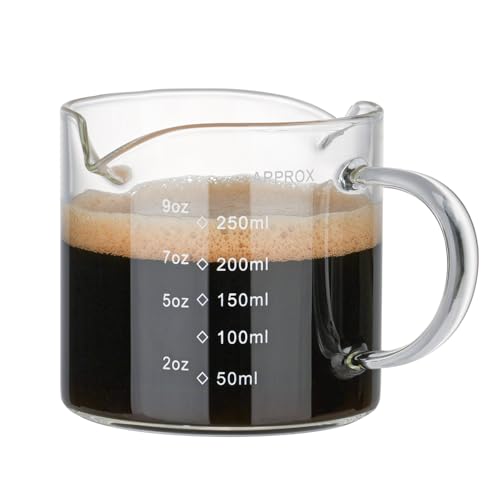 1 Pack 250ML/8.5OZ Measuring Cup Espresso Shot Glasses Double Spouts