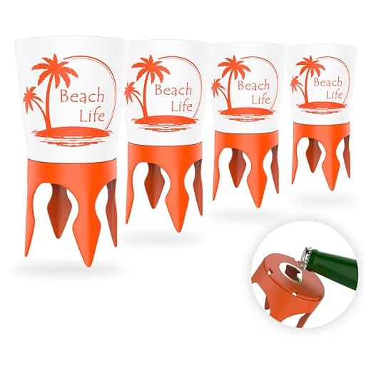 Beach Vacation Accessories, 4 Beach Cup Holders Sand w/Bottle Opener & Spikes, Beach Drink Holder Coaster Spike Cups for Women Men Adults, Sand Cup Holders Beach Lover Gifts, Beach Cup Holder Items