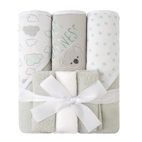 Image of Viviland Baby Towels and Baby Wash Cloths Set Hooded Baby Towels Baby Wipes Absorbent Bath Face Towels Burp Cloths or Face Towels for Girl Boy 6-Pack Size 28 x 28 Inch(Grey Koala)