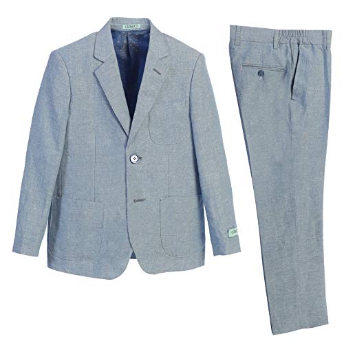 Gioberti Boy's Linen Suit Set Jacket and Dress Pants, Blue, Size 7