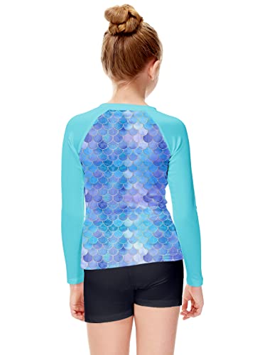 Girls Rash Guard Shirt Uv Sun Protective Water Sports Beach Long Sleeve Swim Tops Mermaid Aqua 13-14 Years #TOP6