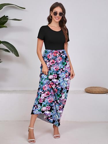 Image of DEARCASE Maxi Dress for Women Short Sleeve Casual Summer Loose Plain Comfy Long Dresses with Pockets