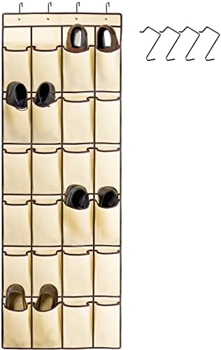 Ziz Home Over The Door Shoe Organizer | 24 Large Pockets with 4 Hooks | Heavy Duty Fabric | Hanging Shoe Rack Over The Door | Hanging Shoe Organizer for Closet Shoes Storage | Hang On Behind Back