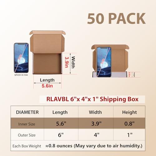 Image of RLAVBL 6x4x1 Shipping Boxes Set of 50, White Small Corrugated Cardboard Box, Mailer Box