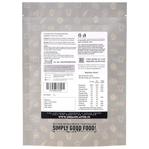 Urban Platter California Unblanched Almond Flour, 1kg (Naturally Gluten-Free | Low-Carb | Ideal for Baking & Keto Recipes)