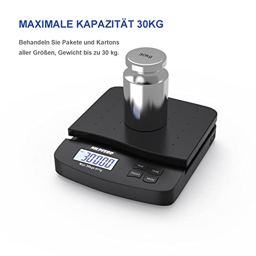 Nilpferd Digitale Paketwaage 5g-30kg in 1g Schritten, Postwaage, Briefwaage, eine Waage für alle Zwecke (Haus/Büro/Lager/Markt),Grammgenau mit LCD Anzeige, Batterien enthalten(Schwarz)