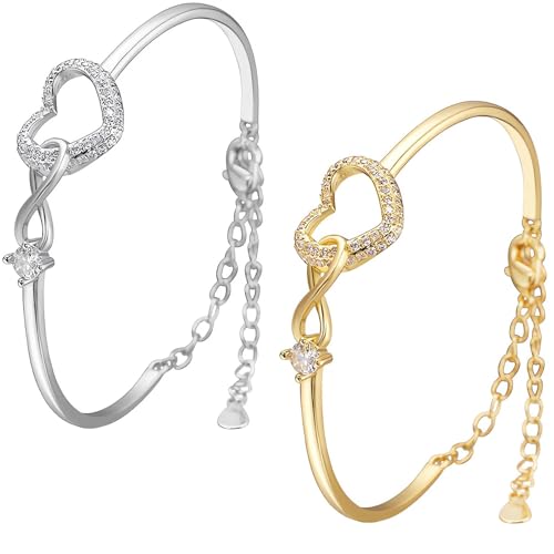 LAKEMON Pulseras para Madre e Hija Pulseras con corazón de Amor Infinito para mamá Día de la Madre Cumpleaños para mamá e Hija (2pcs)