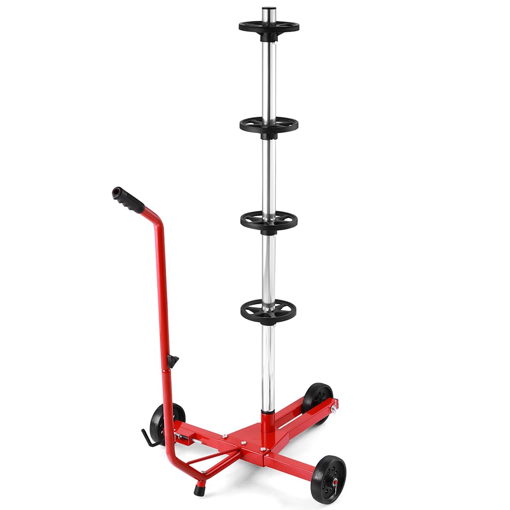 BAKAJI Arbre de tige de pneu en fer avec roues pivotantes pour jantes de voiture, camion, moto, étagère de pneu mobile gain de place pour pneus, atelier, mécanique