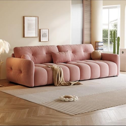 Image of LEGACY OF COMFORT California Velvet Modern Sofa Upholstered 3 Seater Sofa Three Seater Sofa for Living Room Hotels & Offices (Pink)