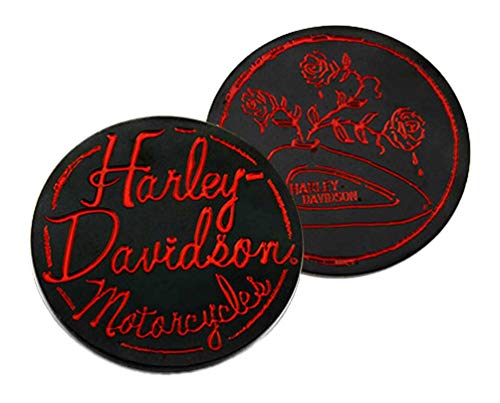 Harley-Davidson Engraved Roses Tank Metal Challenge Coin, 1.75 in. - Black Red