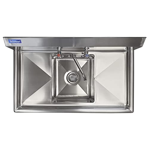 Image of AmGood Stainless Steel Prep & Utility Sink | 304 Stainless Steel | Restaurant, Kitchen, Laundry, Garage | NSF (Bowl Size: 14 inchx16 inchx11 inch + Faucet + 2 Drainboards)