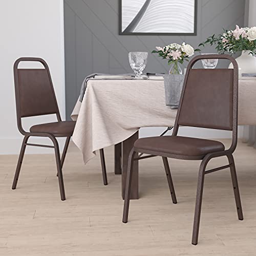 Image of Flash Furniture 4 Pack HERCULES Series Trapezoidal Back Stacking Banquet Chair in Brown Vinyl - Copper Vein Frame