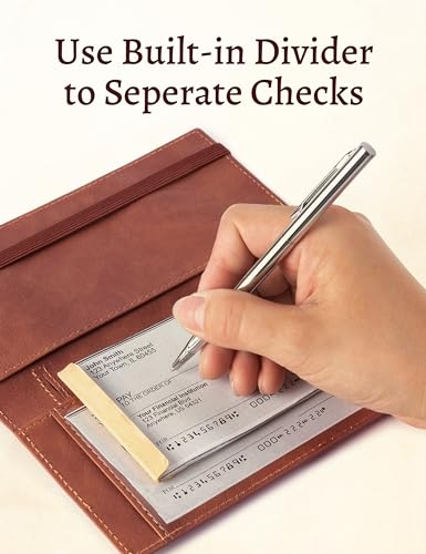 Image of Yarnic Checkbook Cover for Personal Checkbook Holder | Check Book Covers with Pen Holder & Built-in Clear Plastic Divider for Duplicate Checks (Dark Brown)
