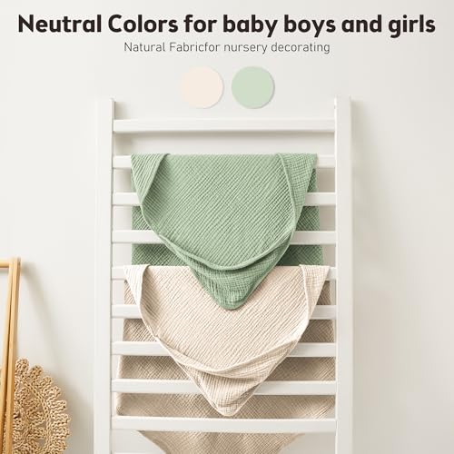 Image of Susurration Hooded Baby Towels for Newborn 2 Pack 100% Muslin Cotton Towel for Babies，Highly Absorbent and Newborn Essential 30x30 Inch (White&Green)