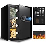 Biometric Safe, 2.0 Cu ft Fingerprint Home Safe Box with Fireproof Waterproof Bag & Key, Security Money Safe for Cash, Jewelry, Valuables, Digital Electronic Keypad, Dual Alarm System