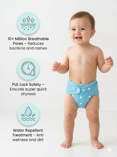 Image of NovaNest Reusable Cloth Diaper for Babies | Washable Baby Cloth Diaper with Absorbent Insert | Leak Proof Adjustable Free Size Pocket Diaper 5-18 kg | Eco Friendly Reusable Baby Diaper (1, Brown, One Size)