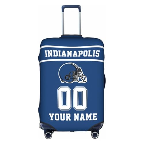 Image of Custom Indianapolis Luggage Cover Personalized Football Style Suitcase Cover with Name Number Customized Washable Elastic Sports Travel Suitcase Protector for Business Vacation Gifts