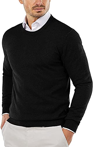 COOFANDY Pullover Herren Schwarz Rundhalsausschnitt Strickpullover Slim Fit Feinstrick Winterpullover Sweater M