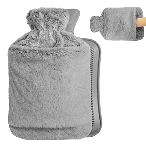 Hot Water Bottle- PVC 1.8L Hot Water Bag with Hand Pocket Provide Hand Feet Warmth and Pain/Menstrual Cramps Relief- Hot Water Bottles with Cover Perfect for Women, Seniors & Children (Grey)