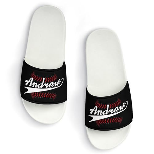 Custom Sports Slides Personalized Slippers - Baseball Sandals Quick Drying Softball Slippers Indoor Outdoor,Gifts for Men Youth Boy (White,Style 8)