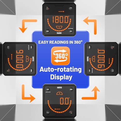 Huepar Pro Winkelmesser Digital Neigungsmesser mit V-Nut-Magnetfuß und hintergrundbeleuchtetem LCD, elektronischem Tischkreissägen-Anschlagwinkel, für Bauwesen, Holzarbeiten, Maschinenbau