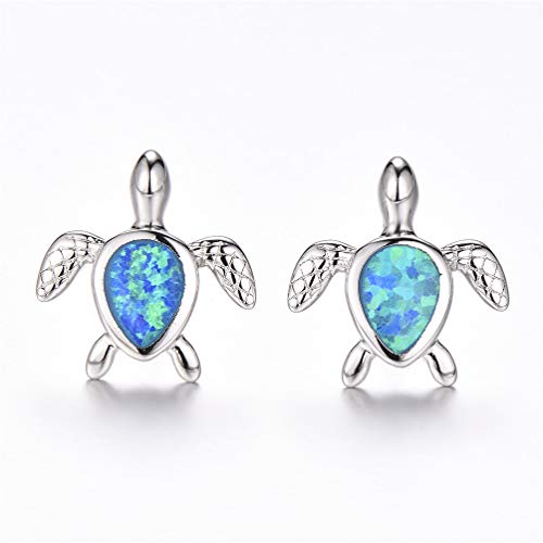 Vanessa Blue Opal Sea Turtle Earrings Birthstone Jewelry Birthday Christmas Stud Earrings Gifts For Her (Silver Blue Earrings) #TOP1