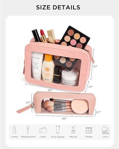 Image of LETGO 2Pack Clear Makeup Bags Set, Small Clear Makeup Bag, PU Leather Travel Makeup Brush Case Portable Transparent Waterproof Cosmetic Pencil Case Organizer Pouch(2Pack-White Set)