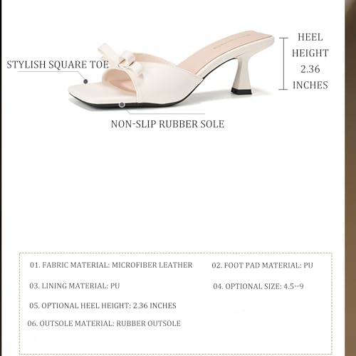 Women's Bow Kitten Heel Mule Sandals Fashion Square Open Toe Non-slip Slip-On Formal High Heel Sandals for Party, Evening3