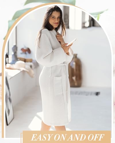 Panitay 12 Pcs Women\'s Waffle Knit Robes Spa Bath Robe Bulk Hotel Lightweight Commercial Soft for Shower House Party(X-Large,White)