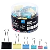Binder-Clips für Papier, 100 Stück, Büro-Metall-Klammern für Papierarbeiten, Papierbinder-Klemmen für Schule, Heimbedarf, verschiedene Größen 51 mm/41 mm/32 mm/25 mm/19 mm/15 mm (Mehrfarbig)