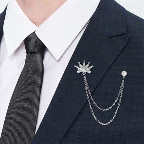 Image of 2PCS Crystal Hanging Chain Brooch Suit Pin for Men Women Vintage Crown Cross Star Diamond Broochs Gold and Silver Wedding Brooch for Clothes Dress Hats Bags Accessory