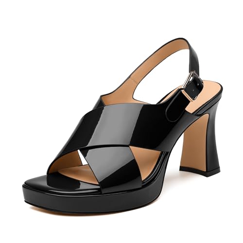 SKYSTERRY Black Women's Platform High Heels Chunky Block Heeled Sandals Slingback Square Open Toe...