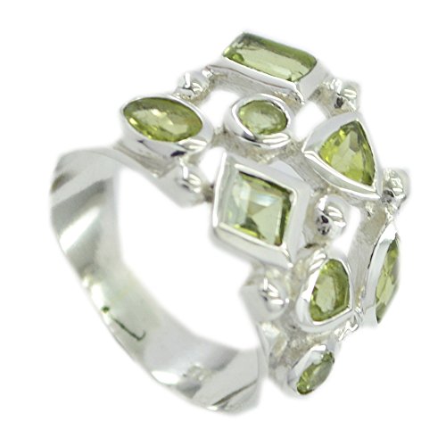 Bague Péridot en Argent véritable de style cluster avec des pierres de taille mixte