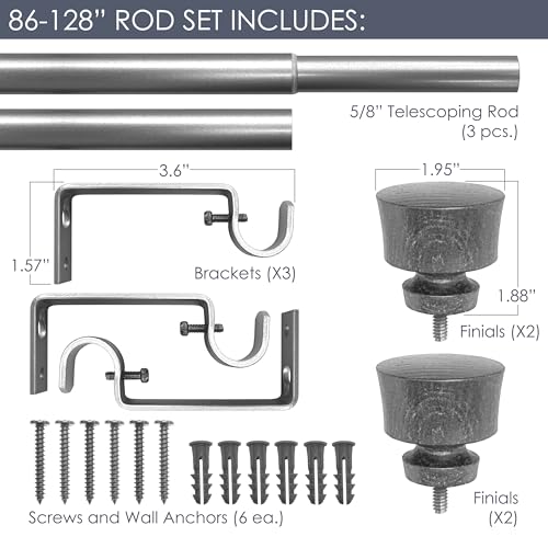 Stockton 86-128 Inch Adjustable Curtain Rod Set, 5/8 Inch Diameter in Walnut by Decopolitan - Image 2