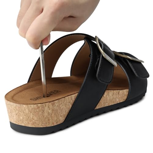 Image of SHIBEVER Comfortable Slides Sandals for Women: Wedge Adjustable Buckle Slip on Slide - Arch Support Open Toe Woman Sandal
