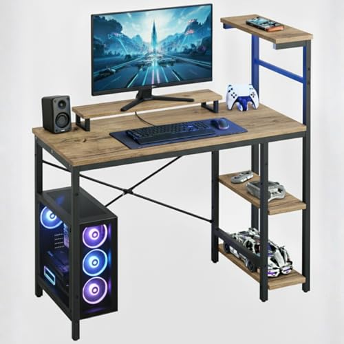 Image of TEKAVO Homik Gaming Table | Study Table with Bookshelf | Computer Table for Home Pc| (120x50x75 Cm) | Black | DIY
