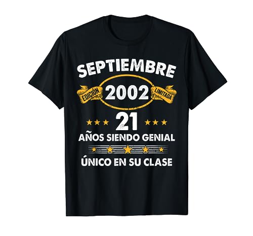 21 Años Cumpleaños Regalo Septiembre 2002 Septiembre 21 Años Camiseta